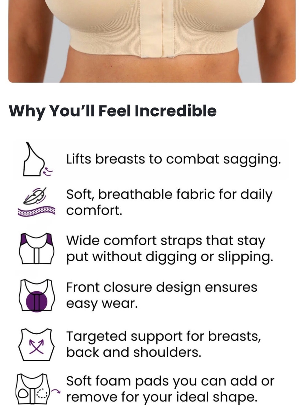 New Body & Bra Supportive Front Closure Bra. Beige. Size Large - Picture 12 of 12